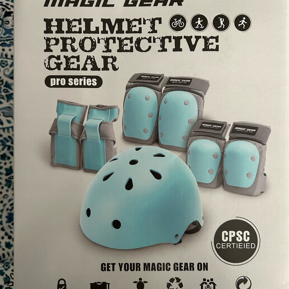 Blue Helmet and Protective Gear Set